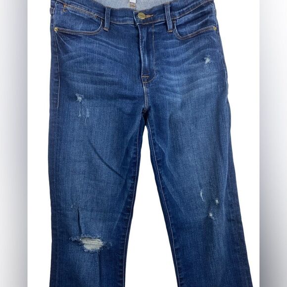 FRAME Wm’s Sz 27 Dark Wash Distressed Le High Skinny High Waisted Denim Jeans - Picture 2 of 4